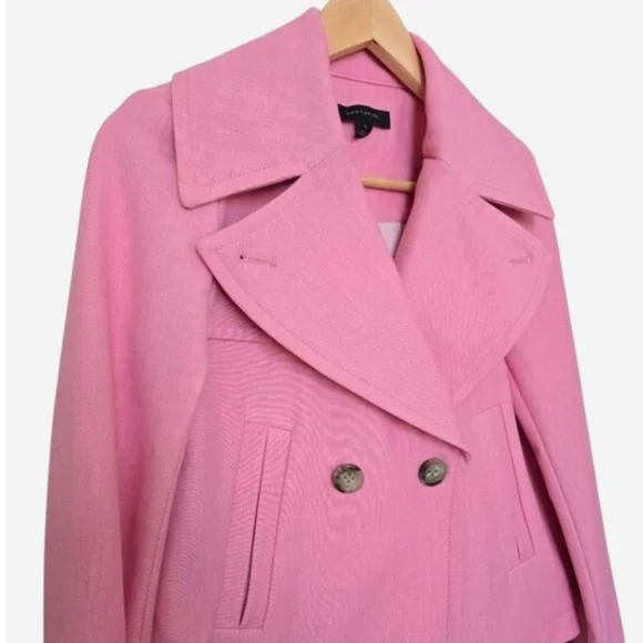 Ann Taylor Pink Trench Pea Coat size 00 Double Breasted Short Pea Coat - Picture 2 of 13